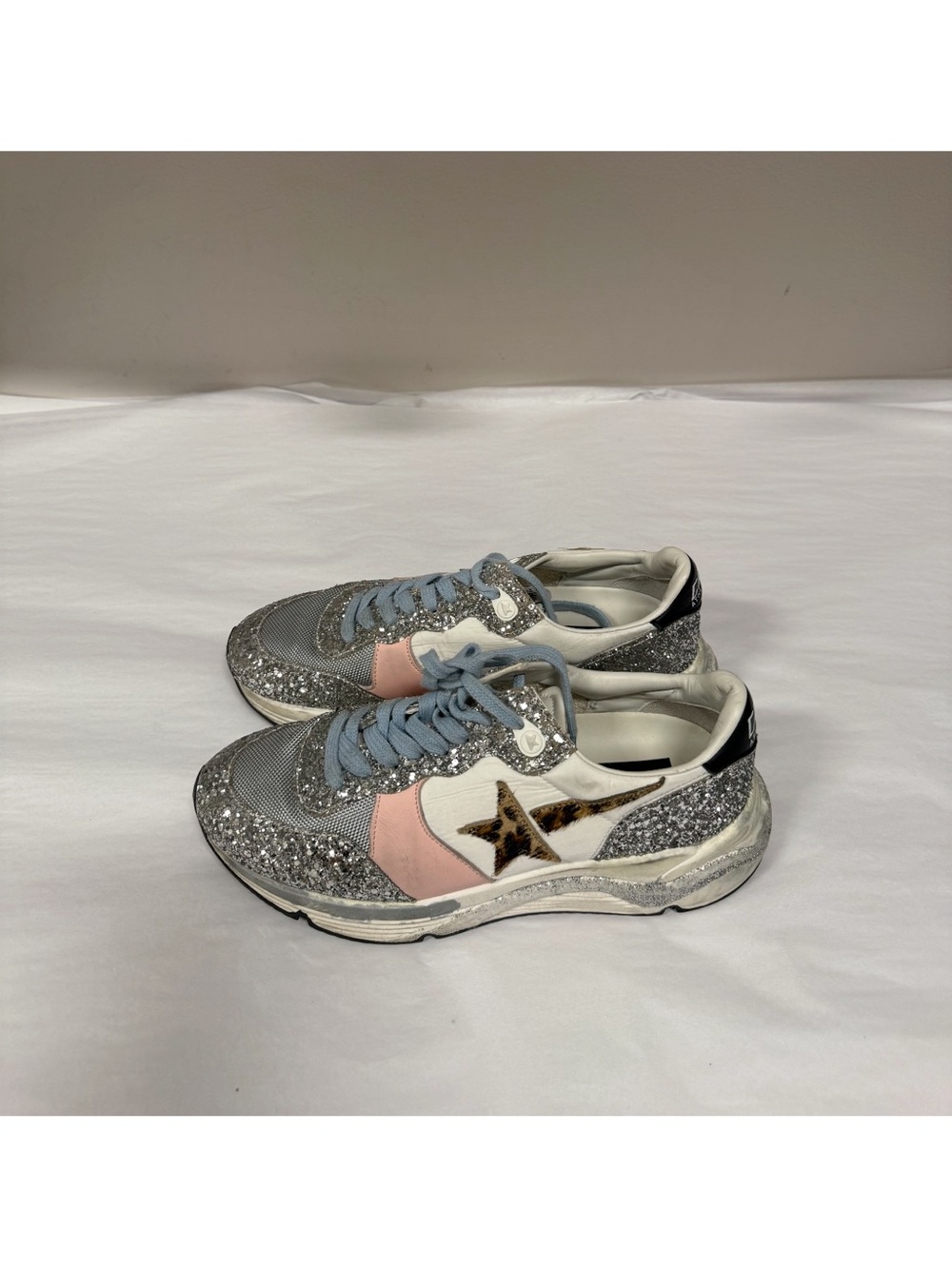 Golden Goose Glitter & Leopard Star Sneakers - Pink, Silver & Blue